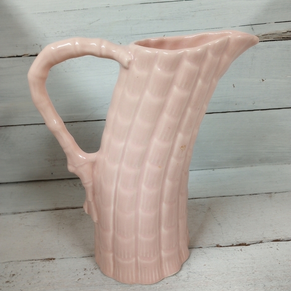 Vintage Pink Bamboo Style Handled Pitcher, Numbered and Made in USA, MCM - Picture 5 of 10